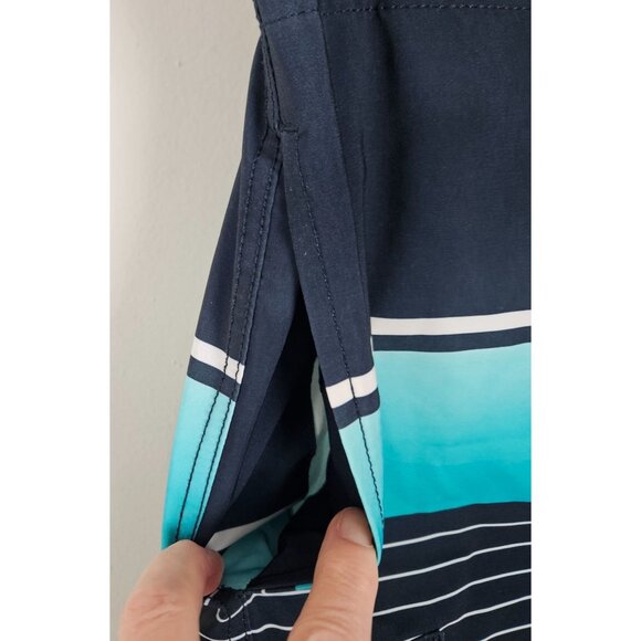 Mens George Swimsuit Trunks Navy Blue Aqua Gray Drawstring Waist Size L 36-38 - Picture 8 of 9